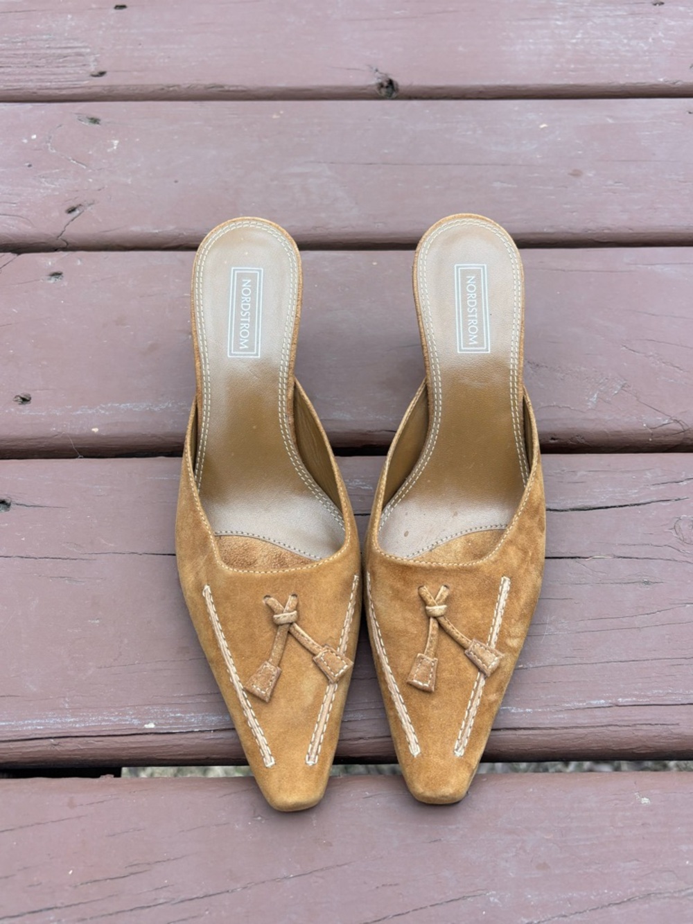 Vintage Nordstrom- Tan Suede Mule Heels with Tassel Detail